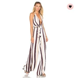 Striped Deep V Waist Tie Jumpsuit